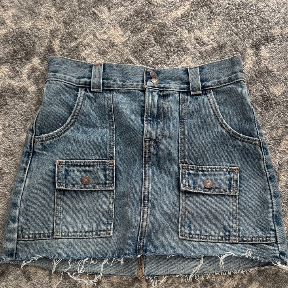 Denim Blue Skirt with Pockets